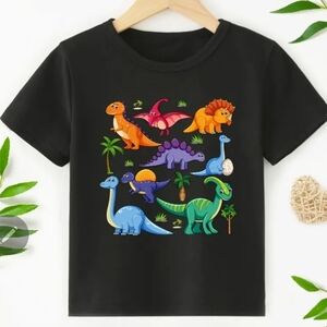 Kids Black T-Shirt with Colorful Dinosaur Print